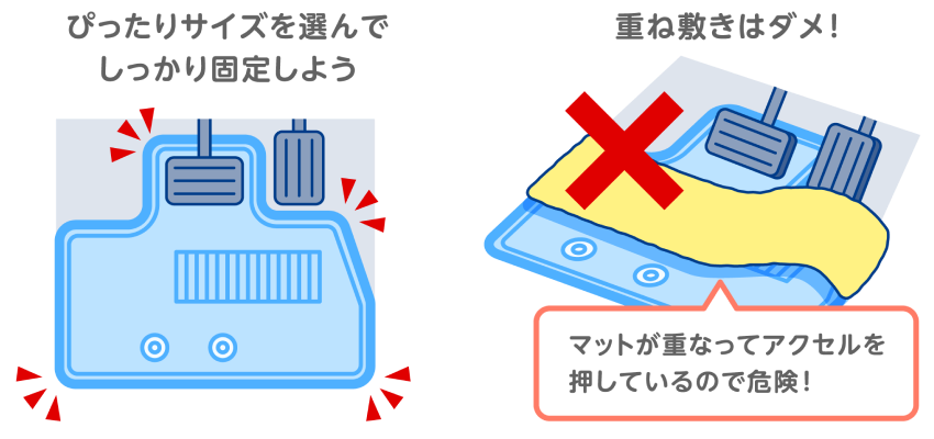 ぴったりサイズを選んでしっかり固定しよう！重ね敷きはダメ！
