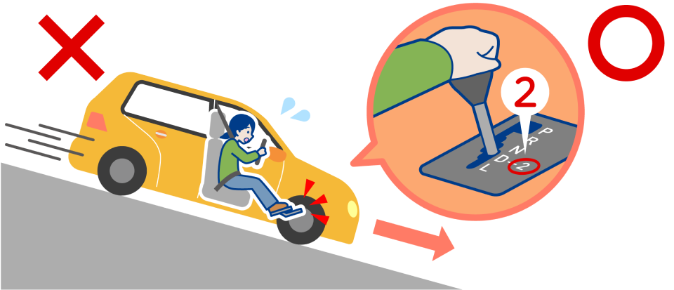 長い下り坂はフットブレーキに頼りすぎないで