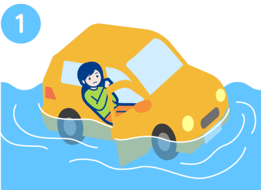 ①シートベルトを外しドアを開けて脱出します。