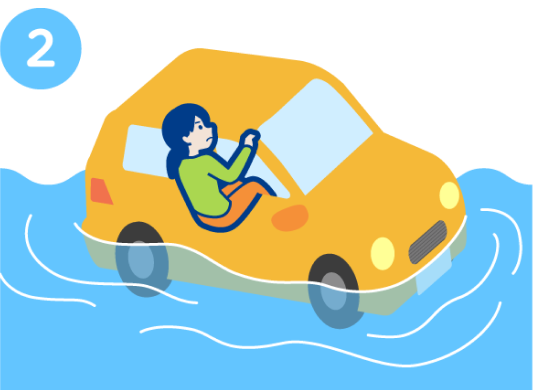 ②ドアが水圧で開かない場合は窓を開けて脱出します。