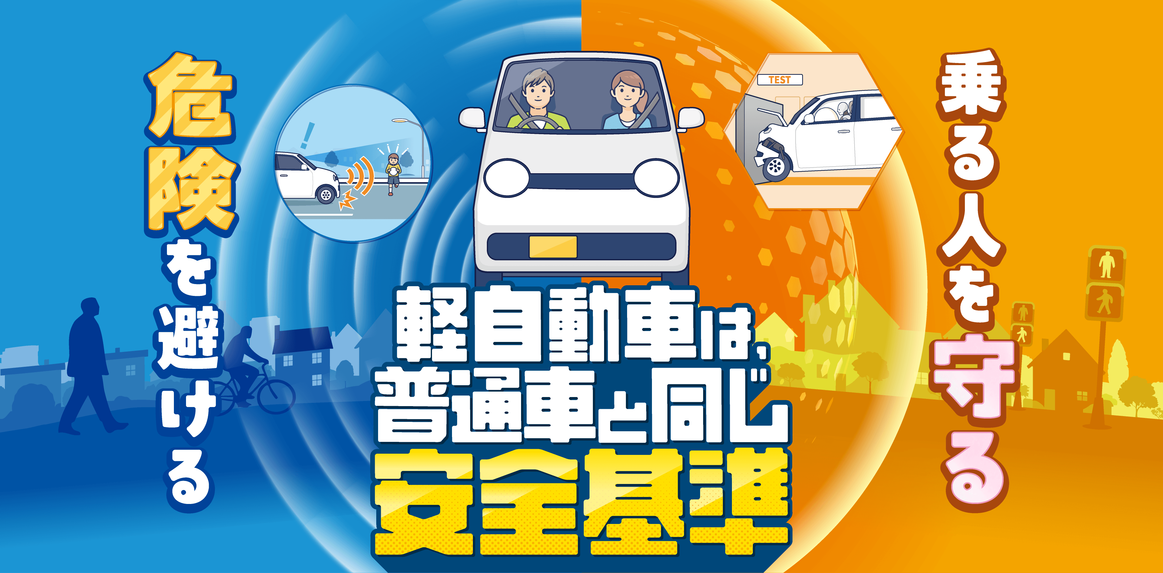 危険を避ける、乗る人を守る。軽自動車は普通車と同じ安全設計